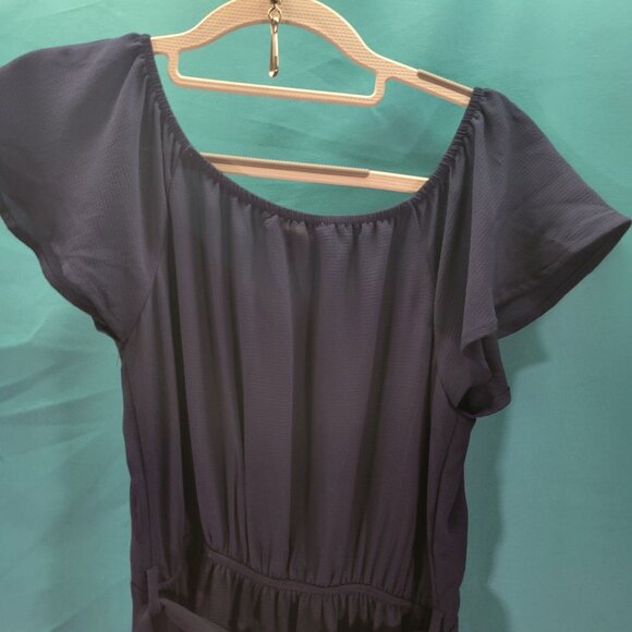 Monteau Womens Navy Button-Down Maxi Dress With Flutter Sleeves Belt & Slit Size - Picture 8 of 9